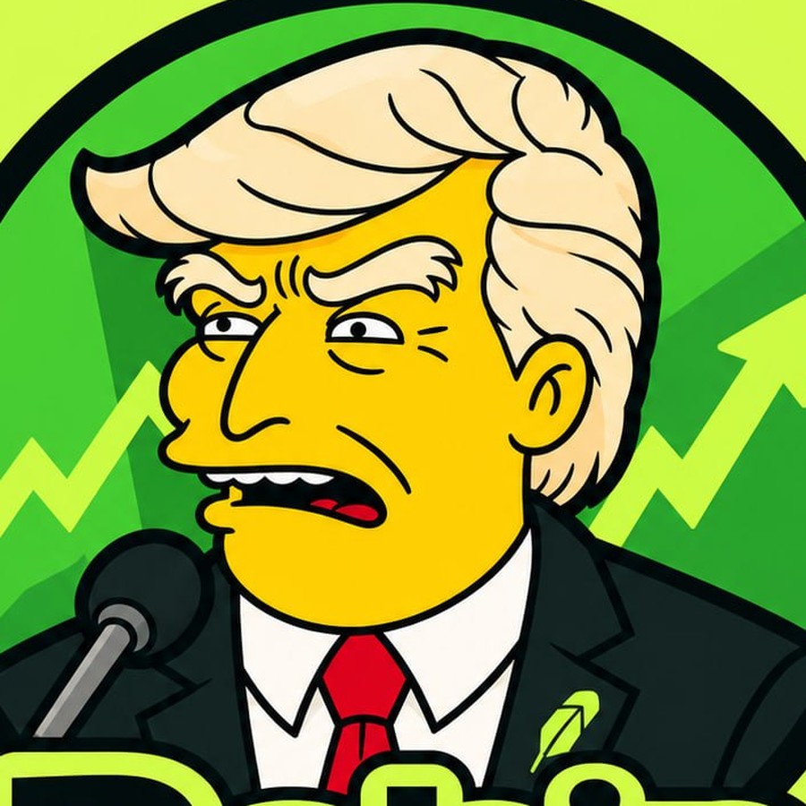 Robin Trump — cartoon portrait of the candidate at a microphone in front of a rising green chart